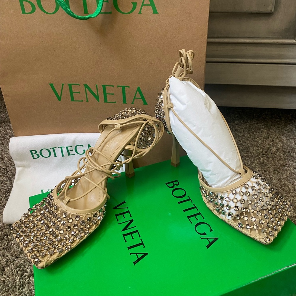 Bottega crystal heels sparkle stretch lace up